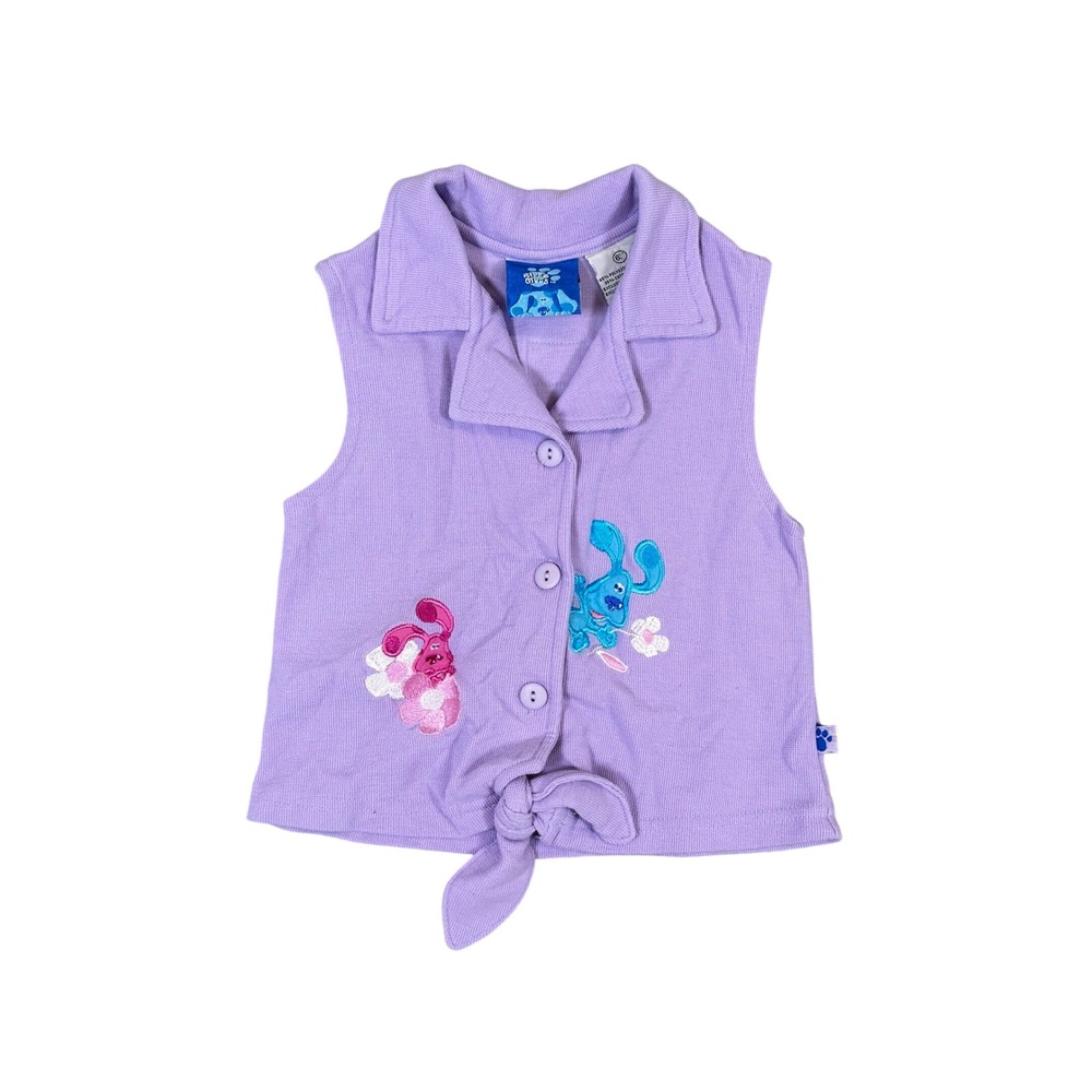 Vintage 1999 Blues Clues Purple Tie Front Vest Kids 6X Embroidered Blue Magenta